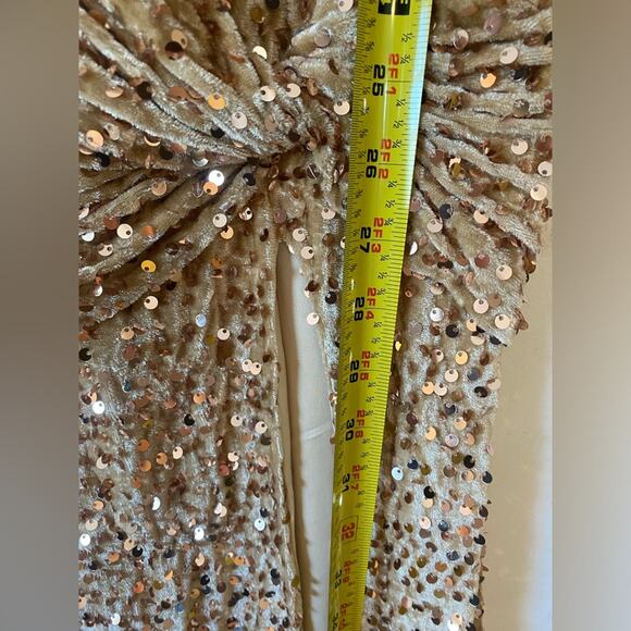 Gold Sequin Maxi Dress Womens Size 2 Party Guest Formal Gown Elegant Prom NWTF - Picture 11 of 16